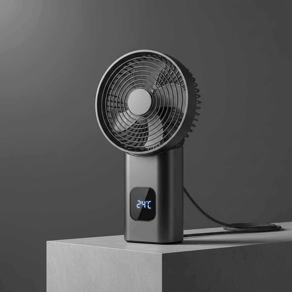 USB desk fan with built-in LED temperature display